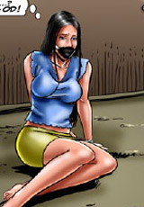 Two guys in black suits humiliate tied girl!