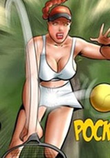 Chick with big buffers, playing tennis, her tits jump as well as a ball