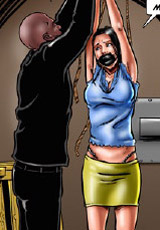 Two guys in black suits humiliate tied girl!
